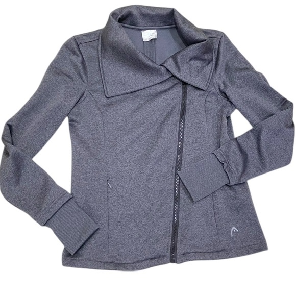 Head charcoal gray zip up big collar athletic jacket zippered pockets size small - Picture 2 of 11
